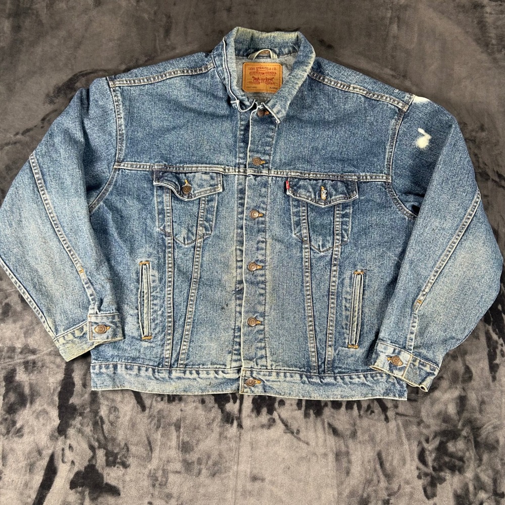 Levi's Denim Trucker Jacket Mens XL Blue Vintage 70507-4890 USA Distressed